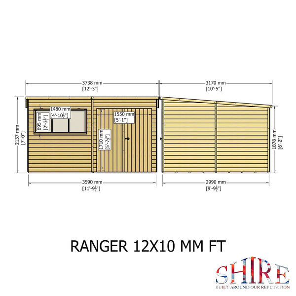 Shire Ranger 12x10 Double Door Premium Pent interlock Shiplap Shed - Best Shed