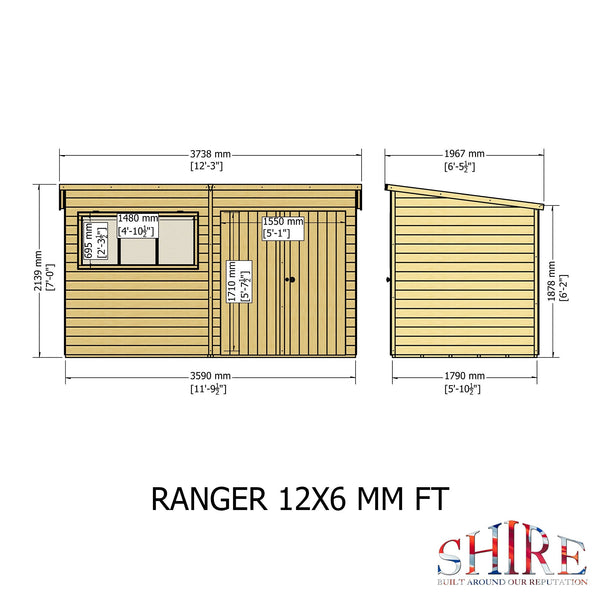 Shire Ranger 12x6 Double Door Premium Pent interlock Shiplap Shed - Best Shed