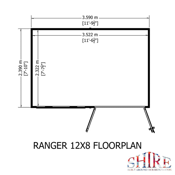 Shire Ranger 12x8 Double Door Premium Pent interlock Shiplap Shed - Best Shed