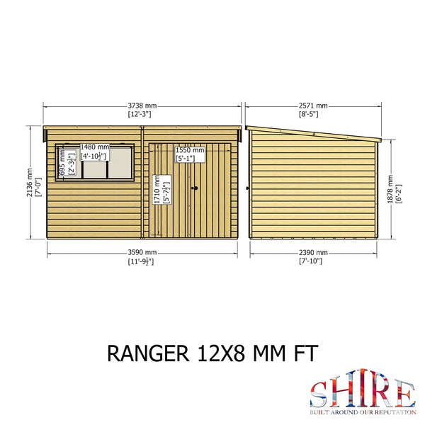 Shire Ranger 12x8 Double Door Premium Pent interlock Shiplap Shed - Best Shed