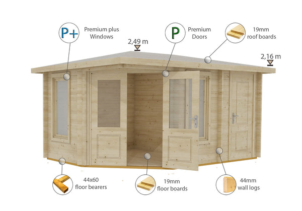 Shire Rita 10x14 Log Cabin Corner Office and shed mulitroom 44mm cladding - Best Shed