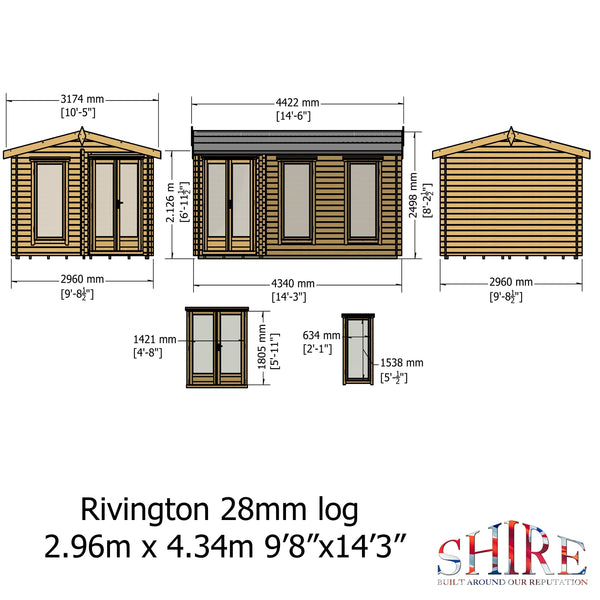 Shire 10x14 Rivington Corner log cabin 28mm logs - Best Shed
