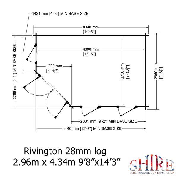 Shire 10x14 Rivington Corner log cabin 28mm logs - Best Shed