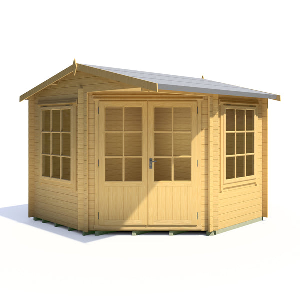 Shire 10x10 Rochester corner log cabin 28mm log cladding double doors