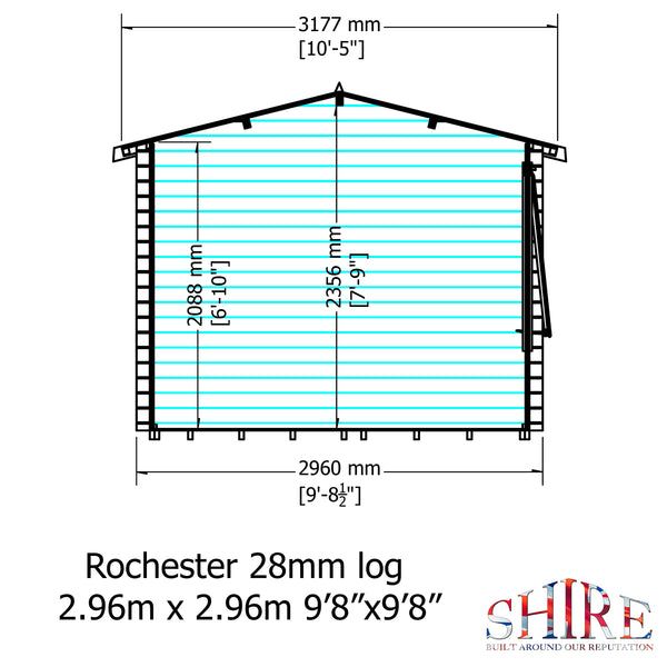 Shire 10x10 Rochester log cabin 28mm logs - Best Shed