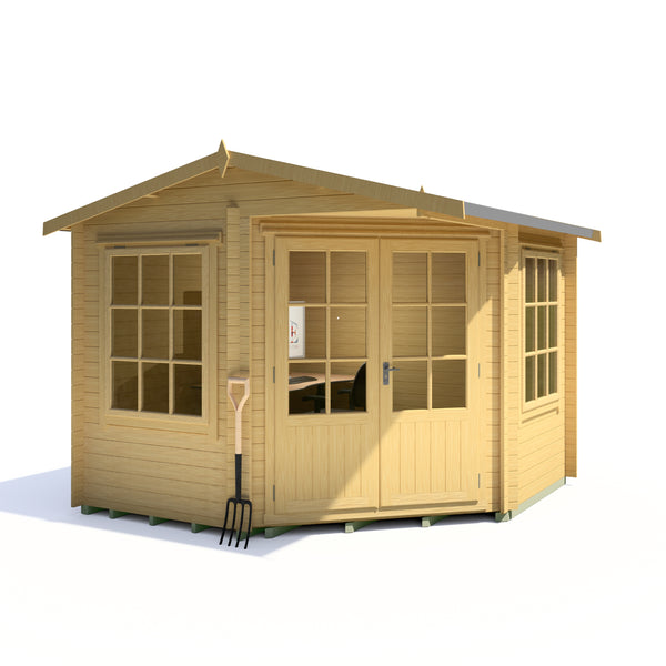 Shire 10x10 Rochester corner log cabin 28mm log cladding double doors