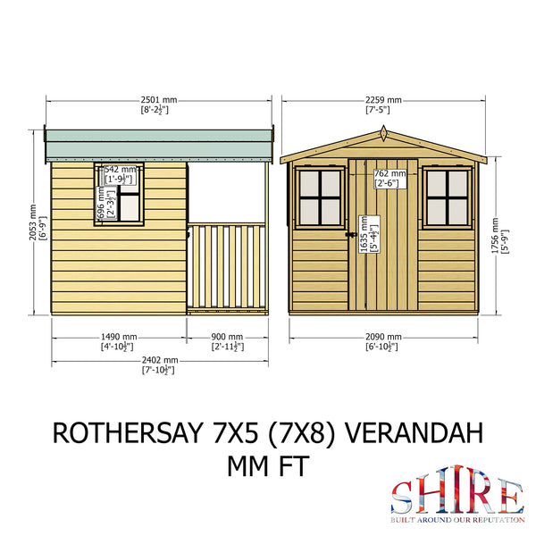 Rothesay 7x8  Garden Shed with Veranda 12mm Shiplap T&G