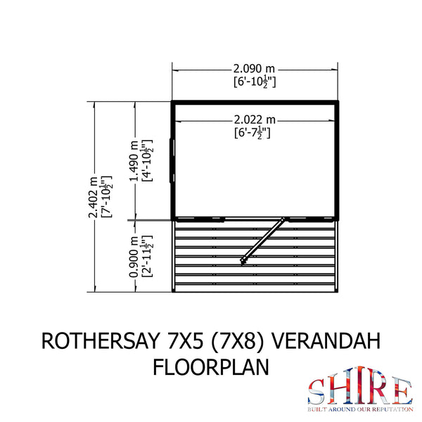 Rothesay 7x8  Garden Shed with Veranda 12mm Shiplap T&G
