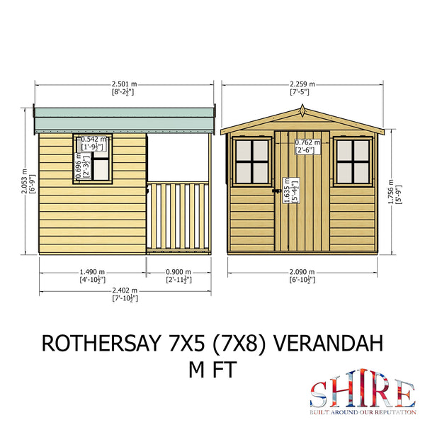 Rothesay 7x8  Garden Shed with Veranda 12mm Shiplap T&G