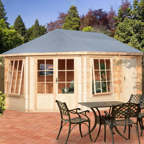 Shire Leygrove Corner Log Cabin 28mm interlock cladding - Best Shed