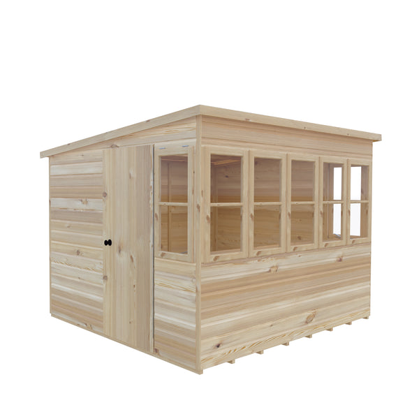 8x8 Sun Pent Potting Shed Style A Single Door 12mm Shiplap