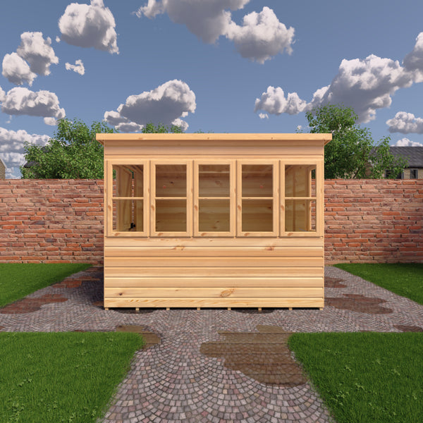 8x8 Sun Pent Potting Shed Style A Single Door 12mm Shiplap