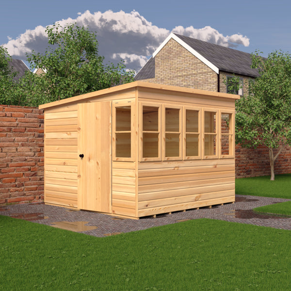8x8 Sun Pent Potting Shed Style A Single Door 12mm Shiplap