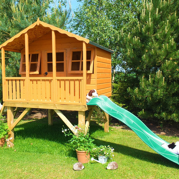 Shire Stork on platform with Slide 6x4 Childrens Playhouse with 12mm Shiplap interlocking cladding