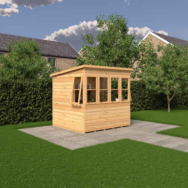 6x6 Sun Pent Potting Shed Style B Single Door 12mm Shiplap
