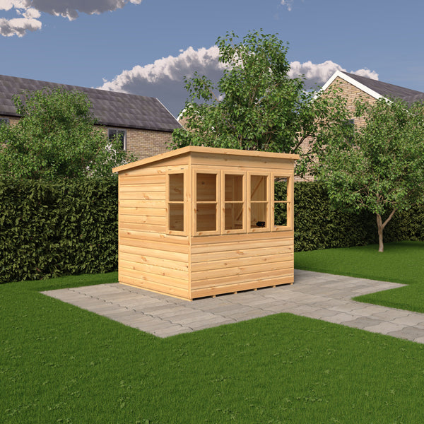 6x6 Sun Pent Potting Shed Style B Single Door 12mm Shiplap