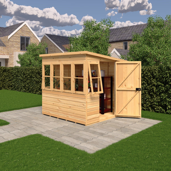 6x6 Sun Pent Potting Shed Style B Single Door 12mm Shiplap
