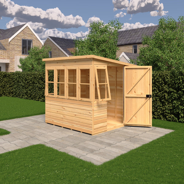 6x6 Sun Pent Potting Shed Style B Single Door 12mm Shiplap