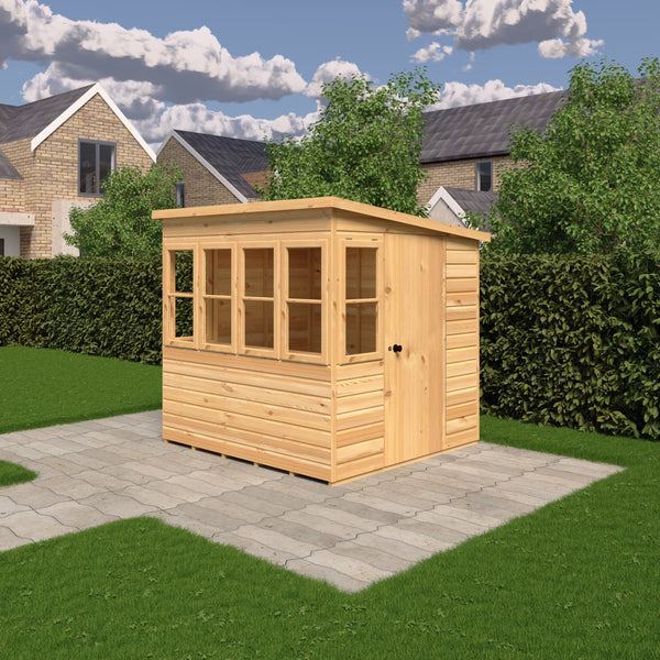 6x6 Sun Pent Potting Shed Style B Single Door 12mm Shiplap