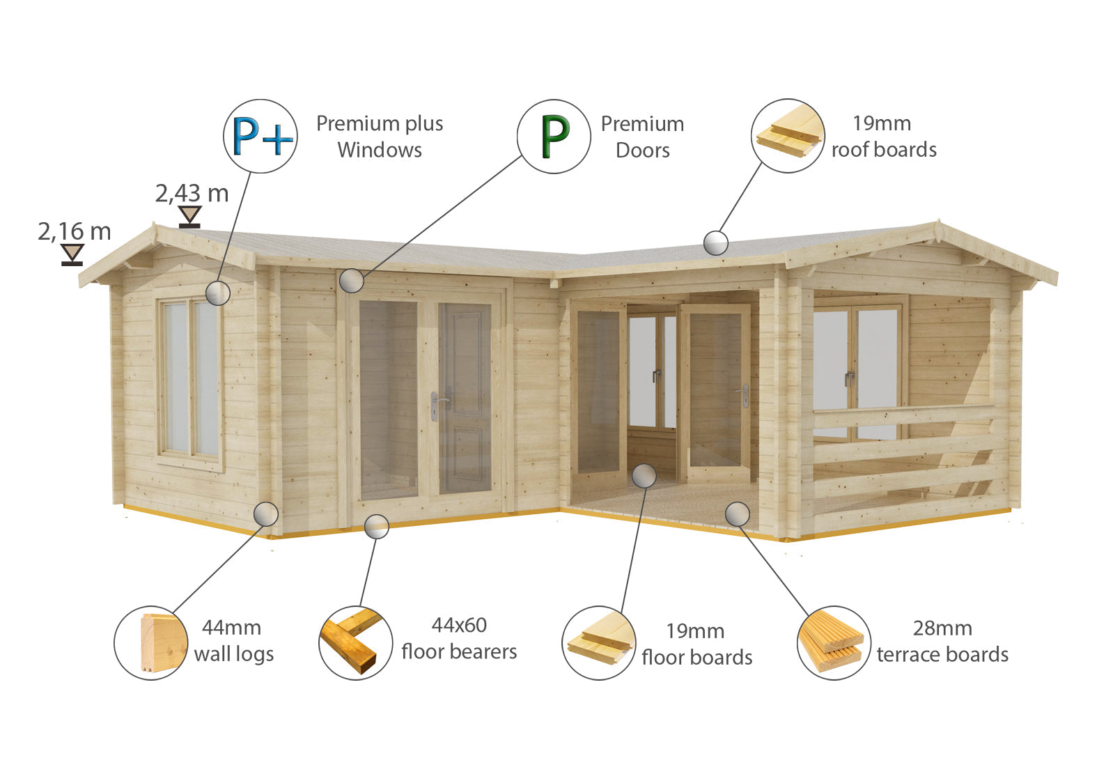 Shire Suzy 18x18 multiroom Log Cabin 44mm logs - Best Shed