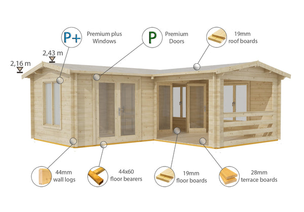 Shire Suzy 18x18 multiroom Log Cabin 44mm logs - Best Shed