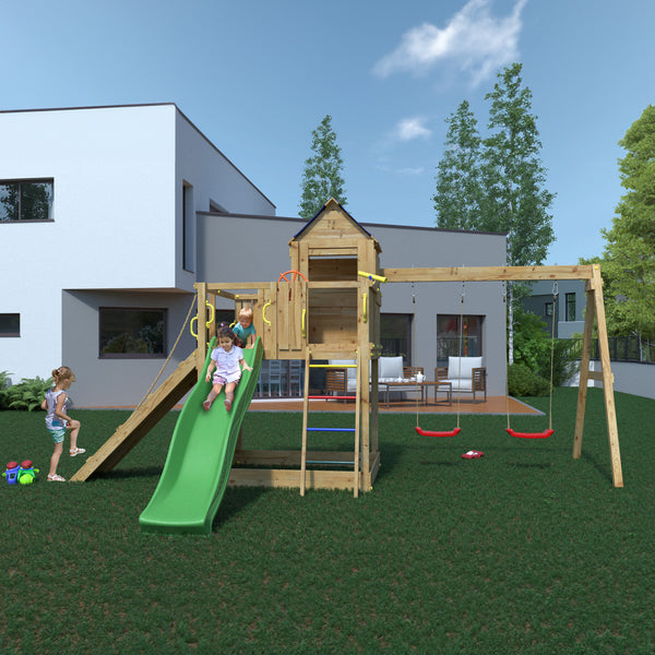 Climbing frame Treehouse Extra large tower with swings slide and climbing wall