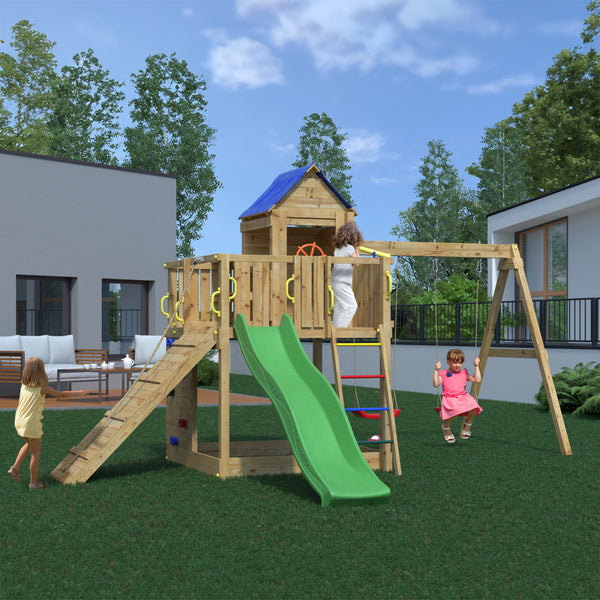 Climbing frame Treehouse Extra large tower with swings slide and climbing wall