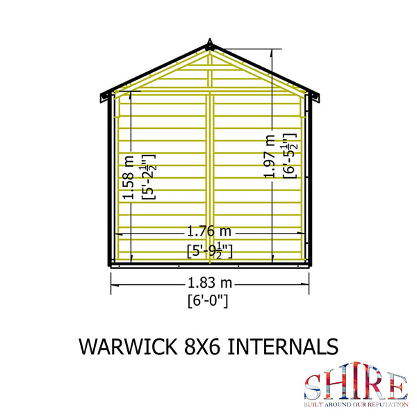 Shire Warwick Double Door 8x6 12mm interlock Clad wooden Shed