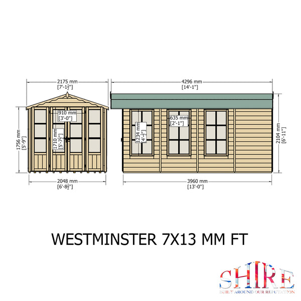 Shire Westminster 13x7 12mm interlock Clad wooden Summerhouse