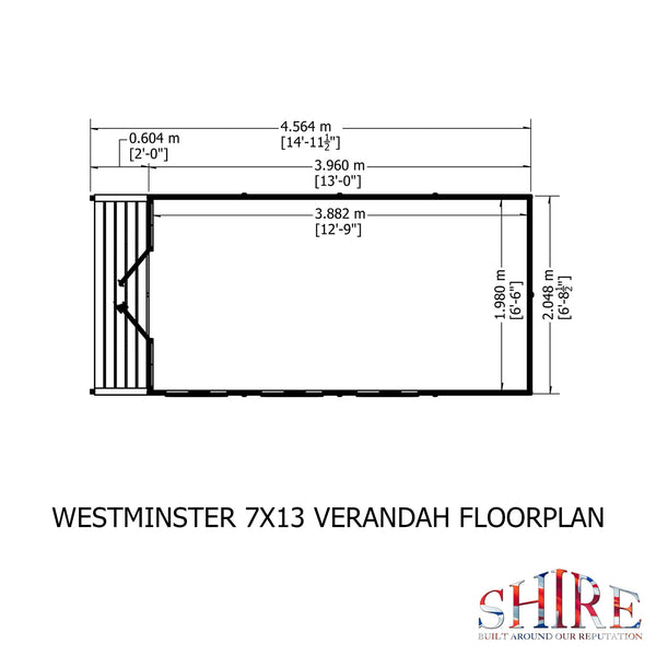 Shire Westminster & Verandah 13x7 12mm interlock Clad wooden Summerhouse - Best Shed