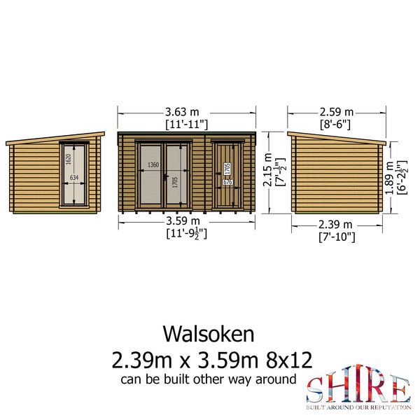 Shire Walsoken 8x12 Log Cabin 19mm interlock  Cladding - Best Shed