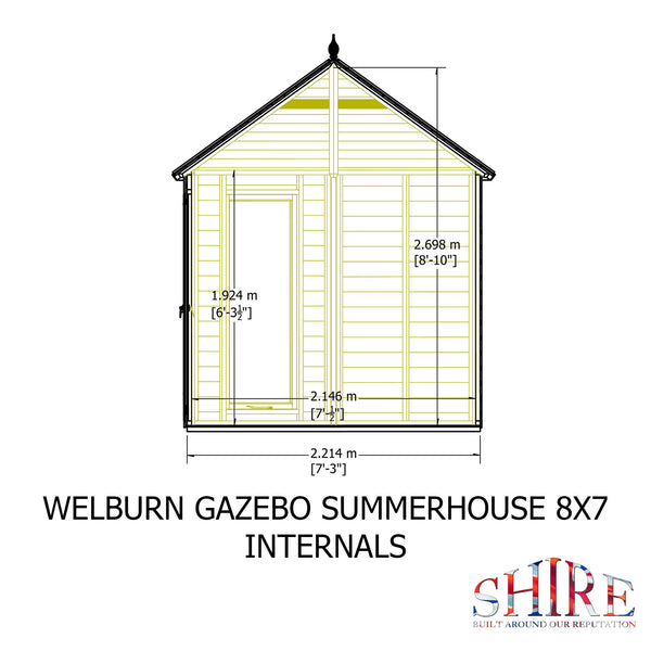 Shire Welburn Hexagonal Gazebo Summerhouse 8x7  12mm Cladding