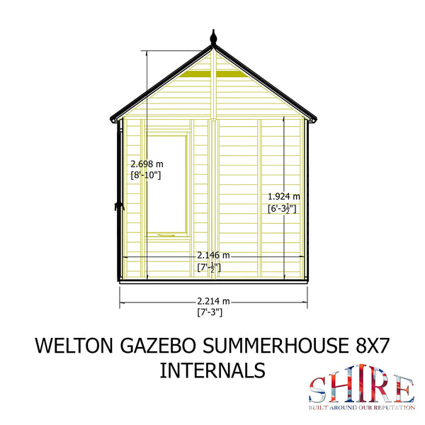 Shire Welton Hexagonal Gazebo Summerhouse 8x7  12mm Cladding