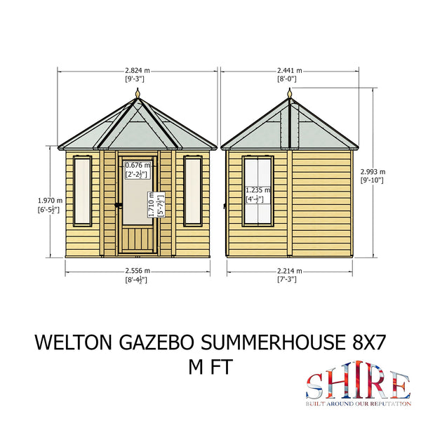 Shire Welton Hexagonal Gazebo Summerhouse 8x7  12mm Cladding