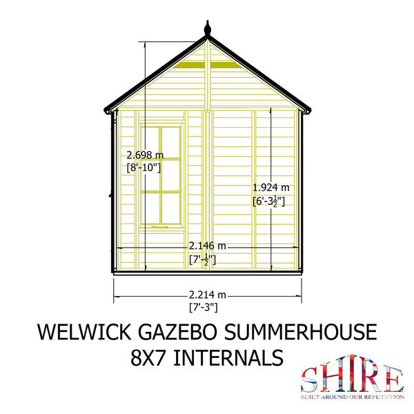 Shire Welwick Hexagonal Gazebo Summerhouse 8x7  12mm Cladding