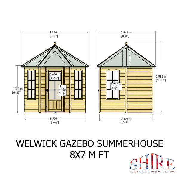 Shire Welwick Hexagonal Gazebo Summerhouse 8x7  12mm Cladding
