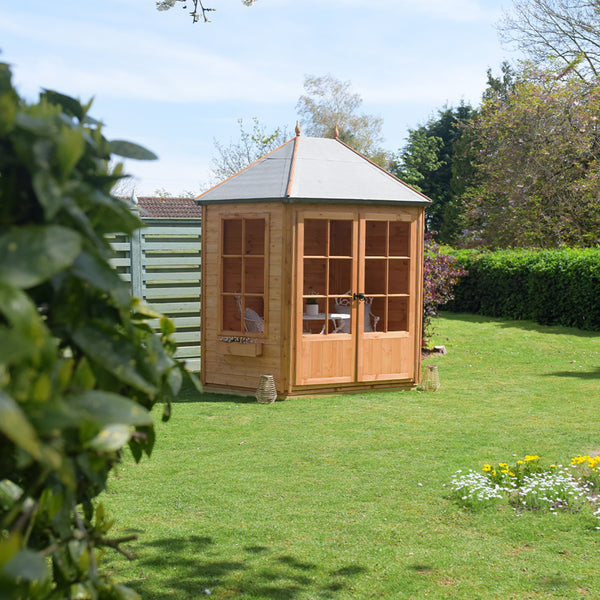 Shire Windermere Hexagonal Gazebo Summerhouse 8x7 Double doors 12mm Cladding