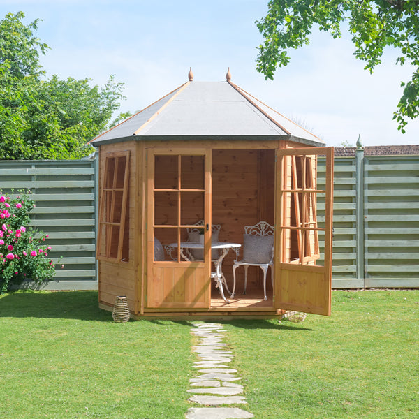 Shire Windermere Hexagonal Gazebo Summerhouse 8x7 Double doors 12mm Cladding