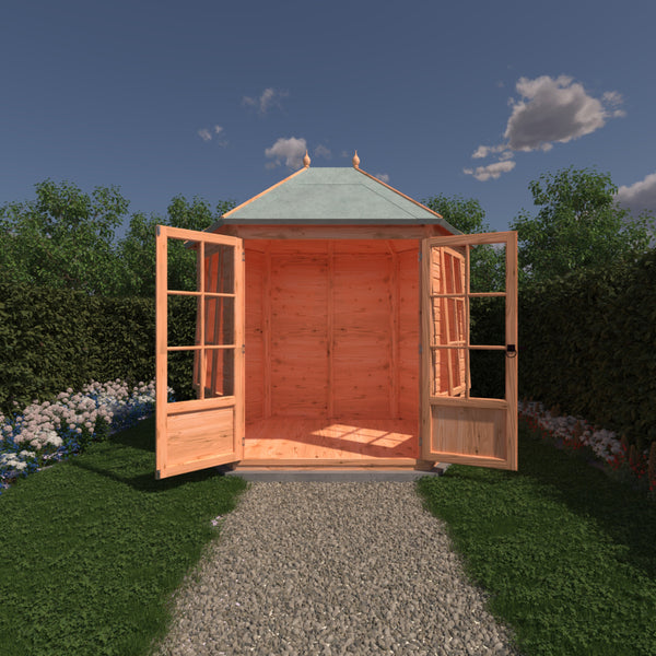 Shire Windermere Hexagonal Gazebo Summerhouse 8x7 Double doors 12mm Cladding