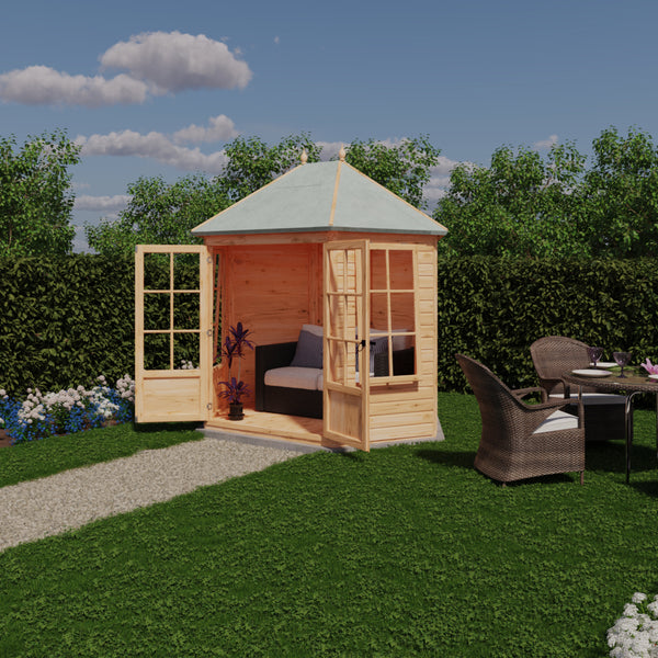 Shire Windermere Hexagonal Gazebo Summerhouse 8x7 Double doors 12mm Cladding