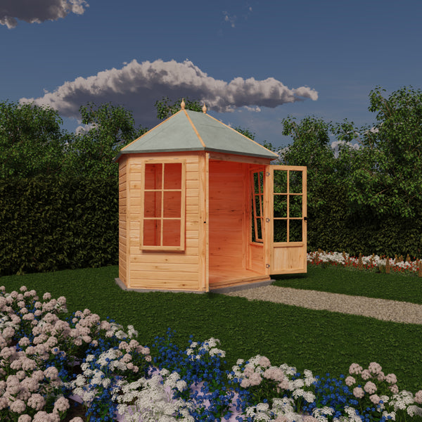 Shire Windermere Hexagonal Gazebo Summerhouse 8x7 Double doors 12mm Cladding
