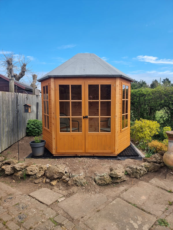 Shire Windermere Hexagonal Gazebo Summerhouse 8x7 Double doors 12mm Cladding