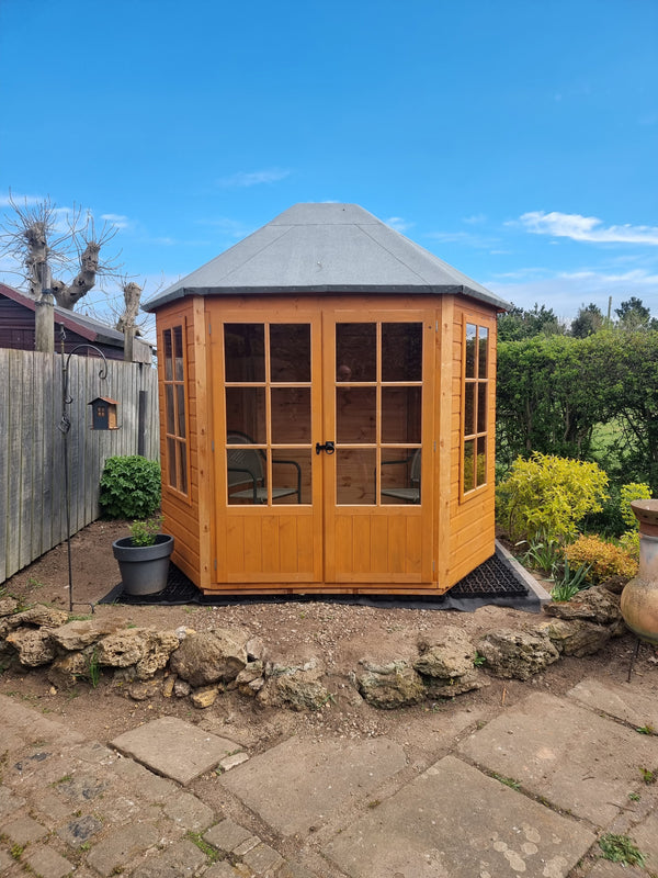 Shire Windermere Hexagonal Gazebo Summerhouse 8x7 Double doors 12mm Cladding