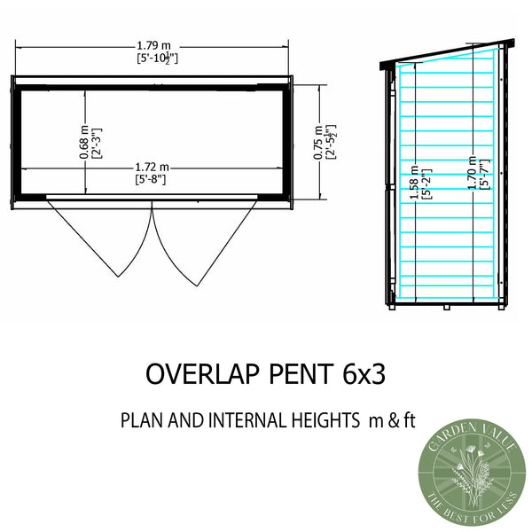 Overlap Pressure Treated Pent 6x3 Storage Shed Double Doors