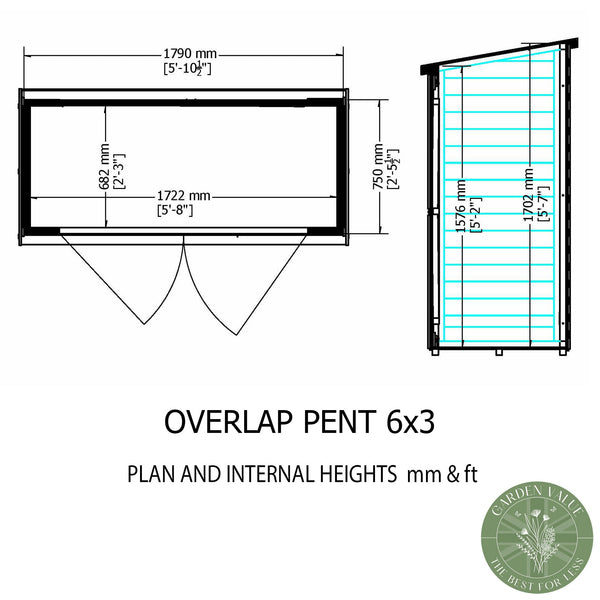 Overlap Pressure Treated Pent 6x3 Storage Shed Double Doors