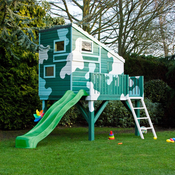 Shire Command post on platform with Slide 6x4 Childrens Playhouse with 12mm Shiplap interlocking cladding