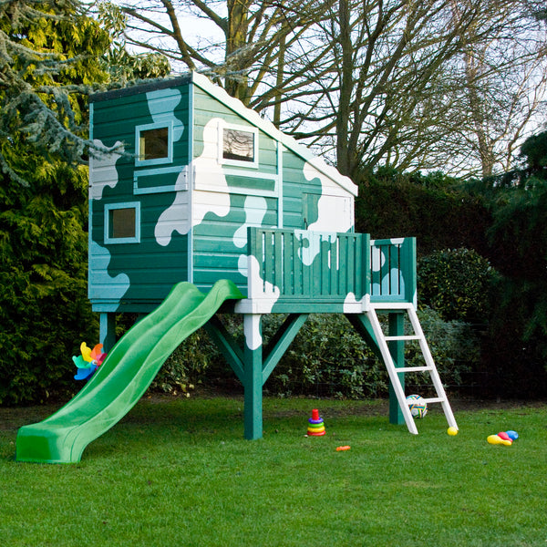 Shire Command post on platform with Slide 6x4 Childrens Playhouse with 12mm Shiplap interlocking cladding