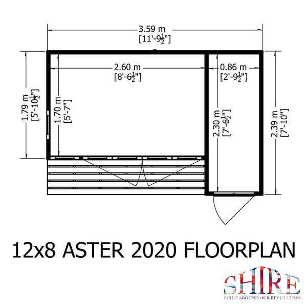 Aster 12x8 Right Hand Storage and Summerhouse 12mm Shiplap