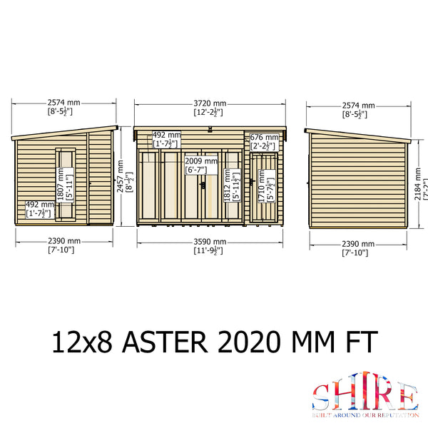 Aster 12x8 Right Hand Storage and Summerhouse 12mm Shiplap