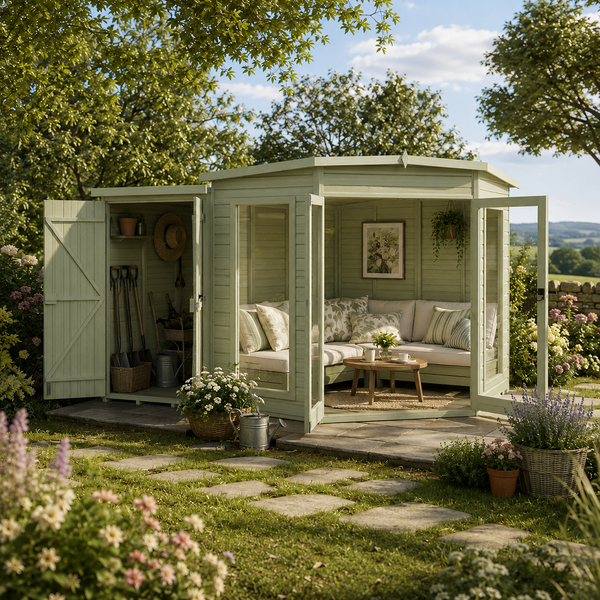 Shire Barclay With Side Shed 7x11 Corner Summerhouse 12mm Interlock Cladding